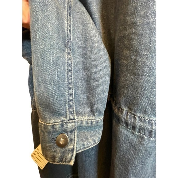 J.Jill Denim Button Up Western Denim Jacket Drawstring Waist & Fringe Raw Hem - Picture 7 of 12